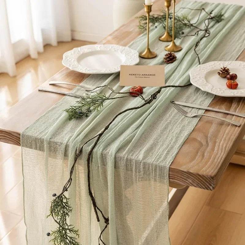 6pcs Cheesecloth Table Runner Sage Green Gauze 120 Inch 10 FT - Metromarketstore