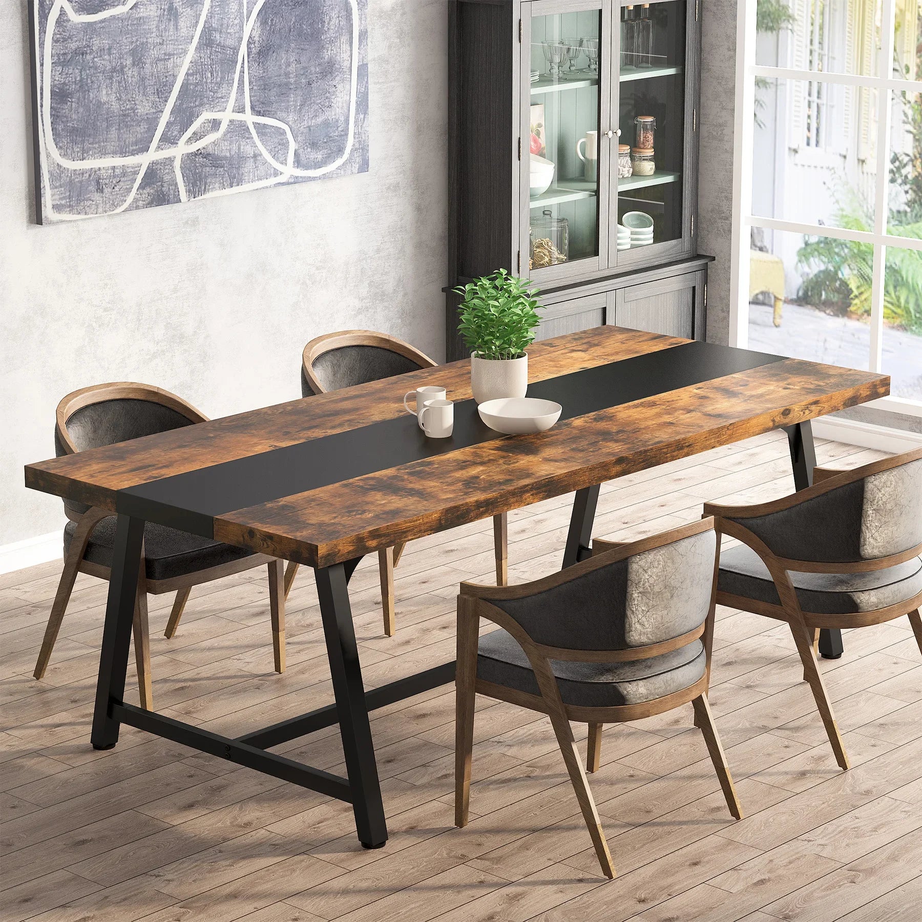 Tribesigns Dining Table for 8 People, 70.87" Rectangular Wood Kitchen Table - Metromarketstore