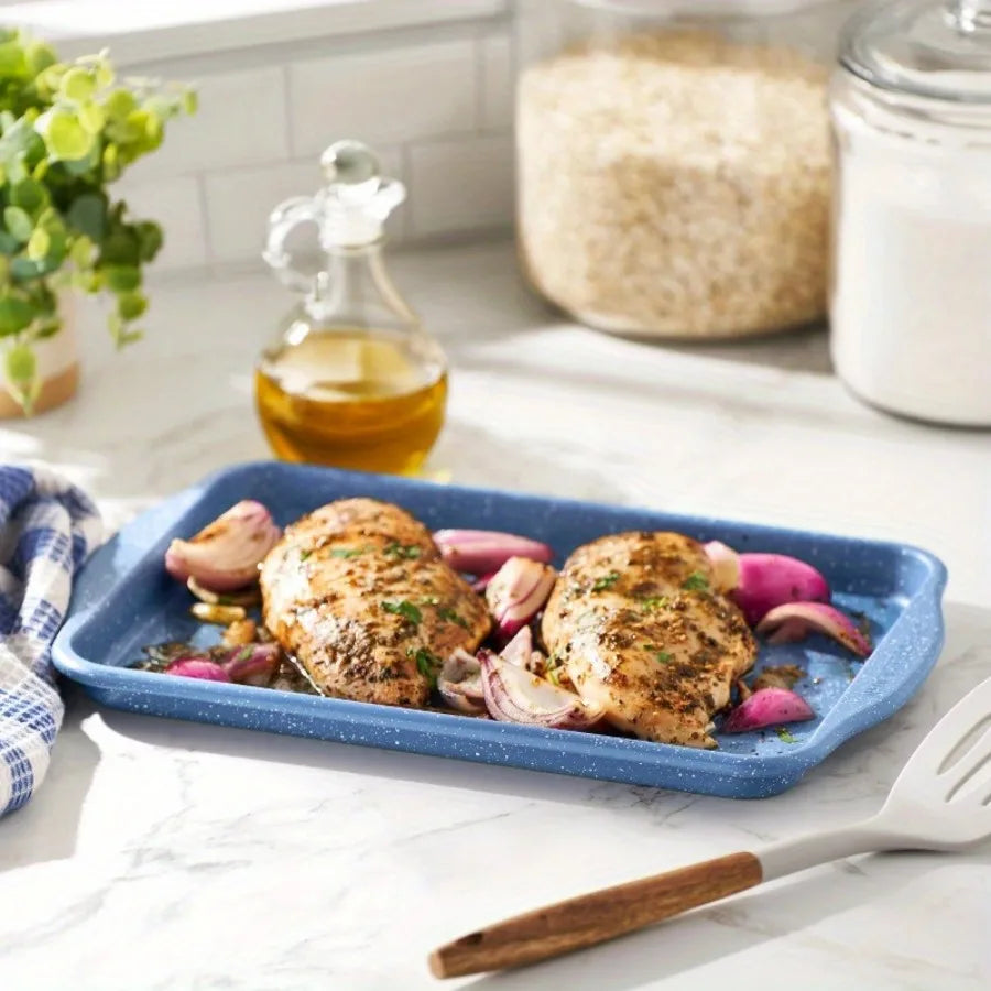 Nonstick Quarter Baking Sheet, 13" x 9", Teal Speckled - Metromarketstore