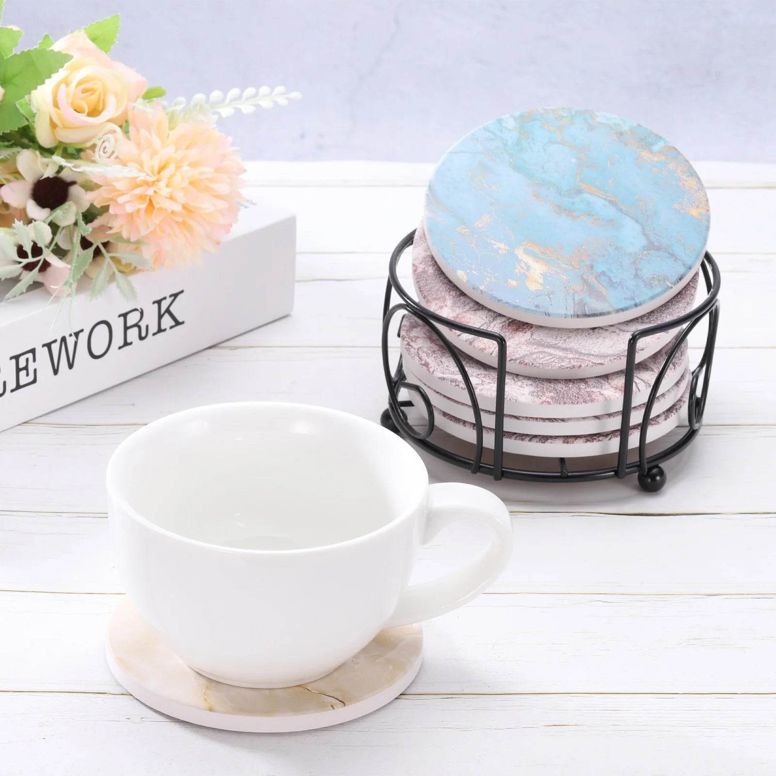 4Pcs Absorbent Coasters Green Marble - Metromarketstore