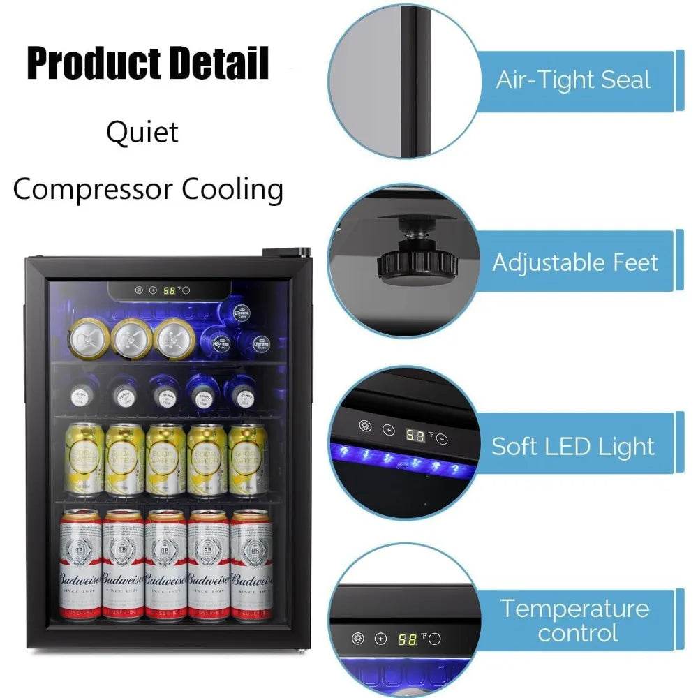 Beverage Refrigerator Cooler-85 Can Mini Fridge Glass Door - Metromarketstore
