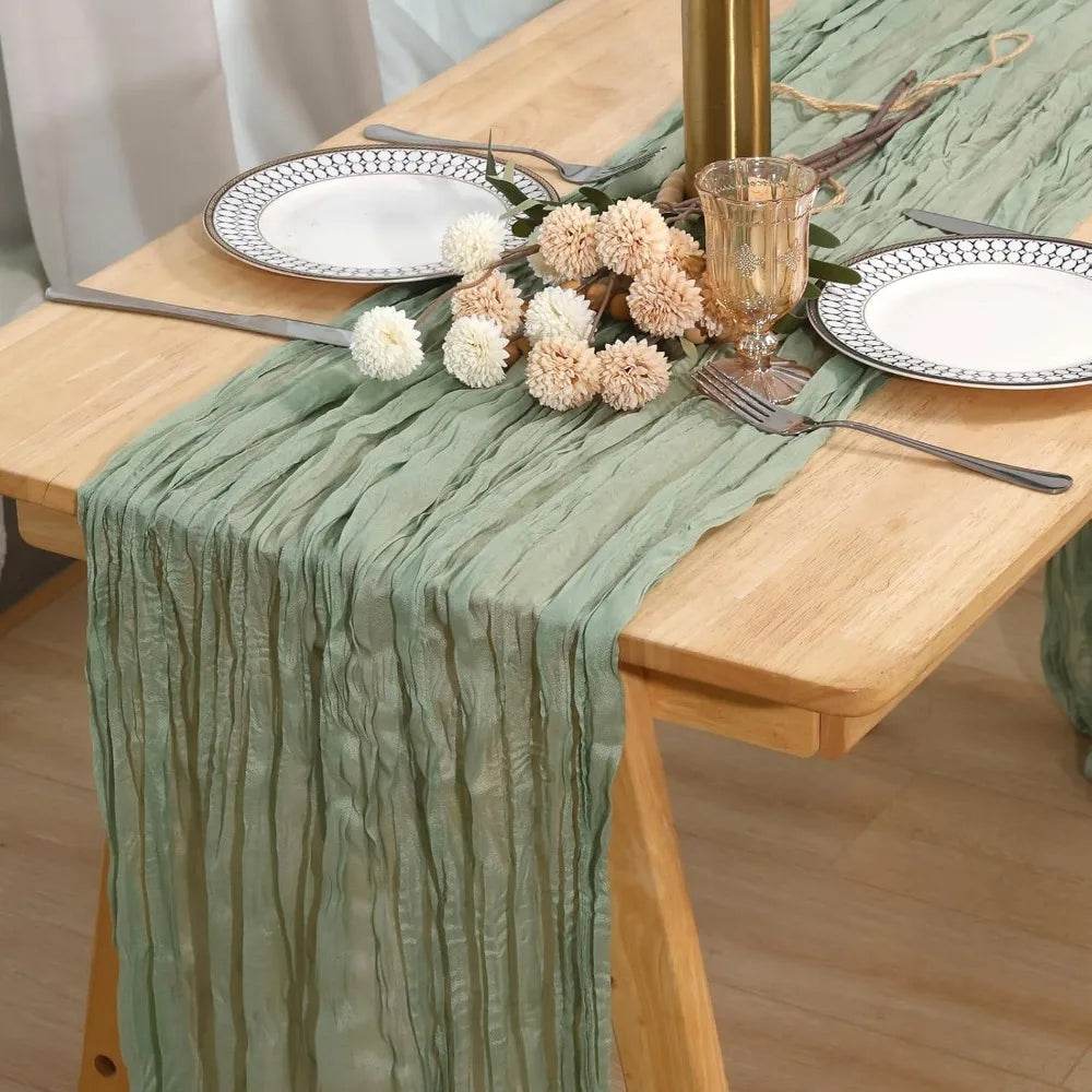 8 Pack Sage Green Cheesecloth Table Runners - Metromarketstore