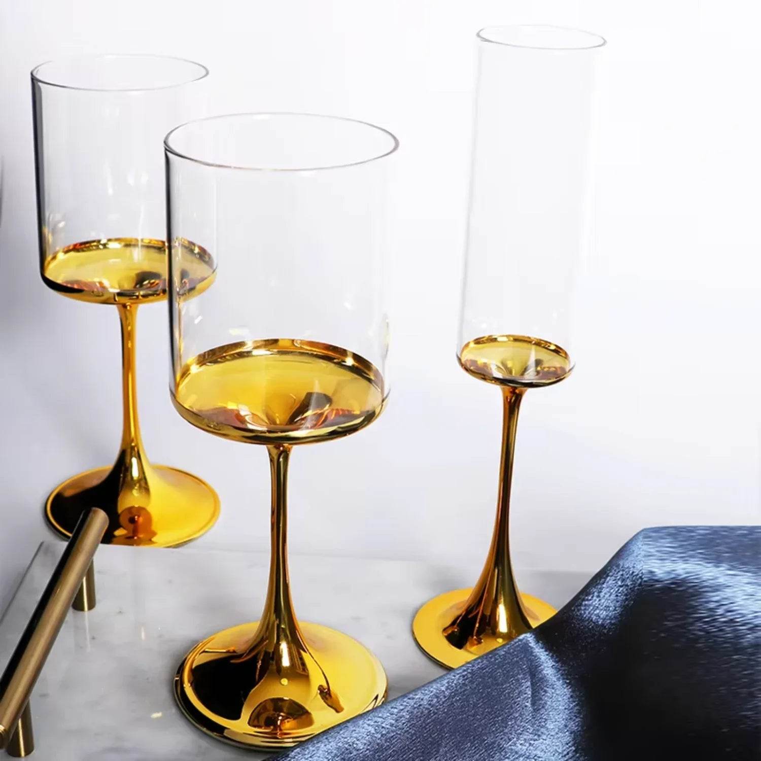Gift champagne goblets Gold plating wine glasses - Metromarketstore