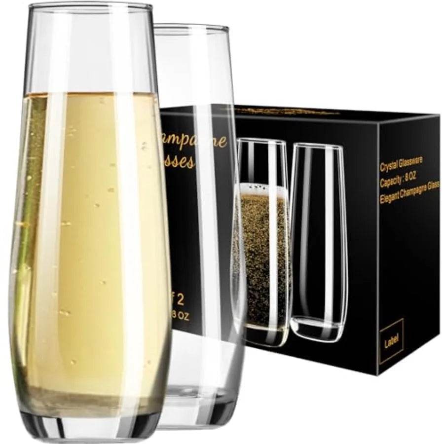 Stemless Champagne Flutes 8 oz Cocktail Glasses - Metromarketstore