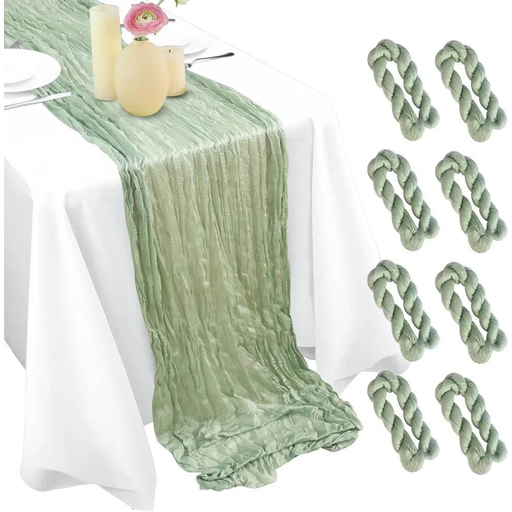 8 Pack Sage Green Cheesecloth Table Runners - Metromarketstore
