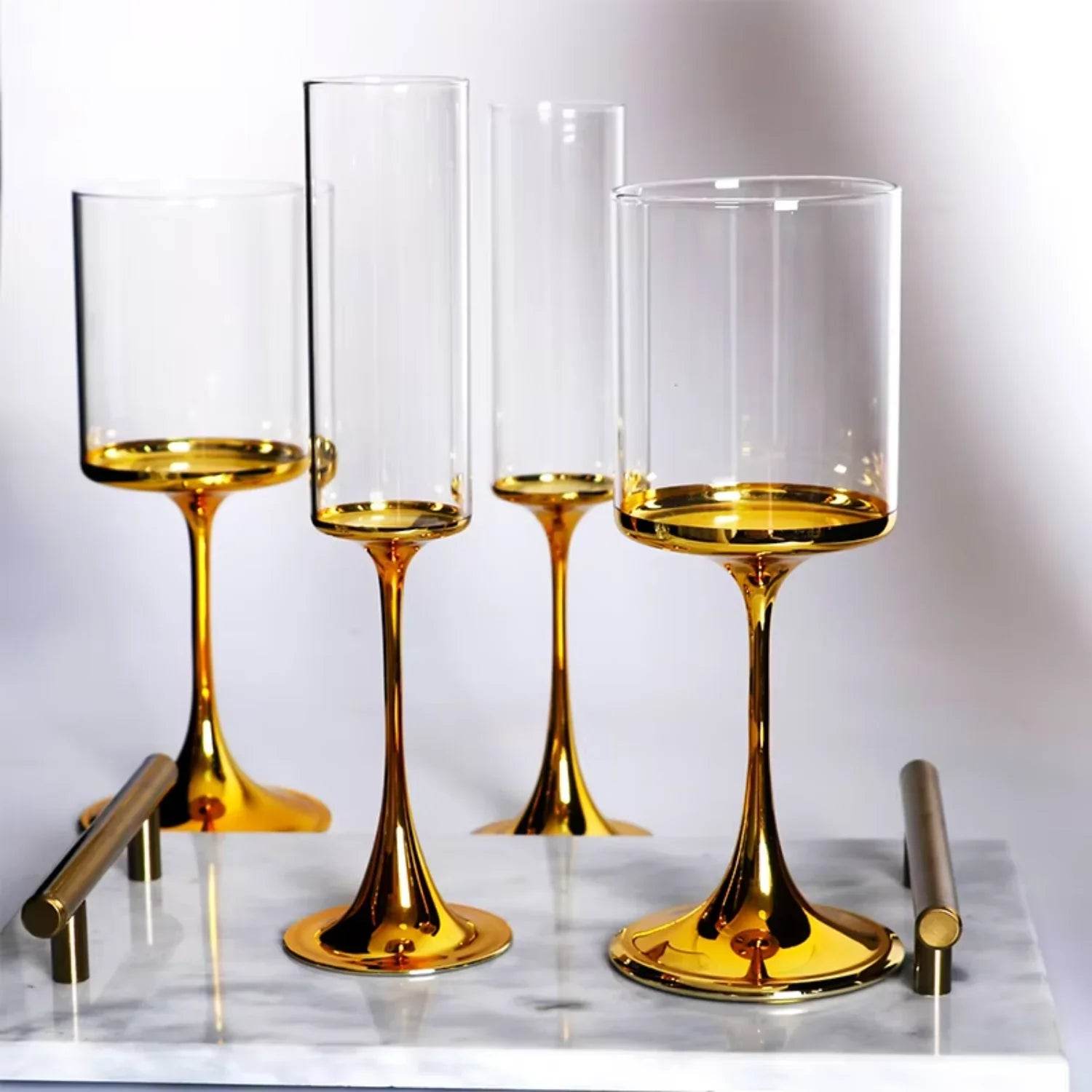 Gift champagne goblets Gold plating wine glasses - Metromarketstore