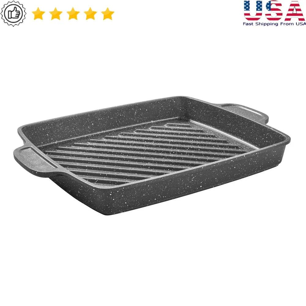 12 Inch Square Non-Slip Handle Cast Aluminum Steak Pan Non-Stick Coating - Metromarketstore