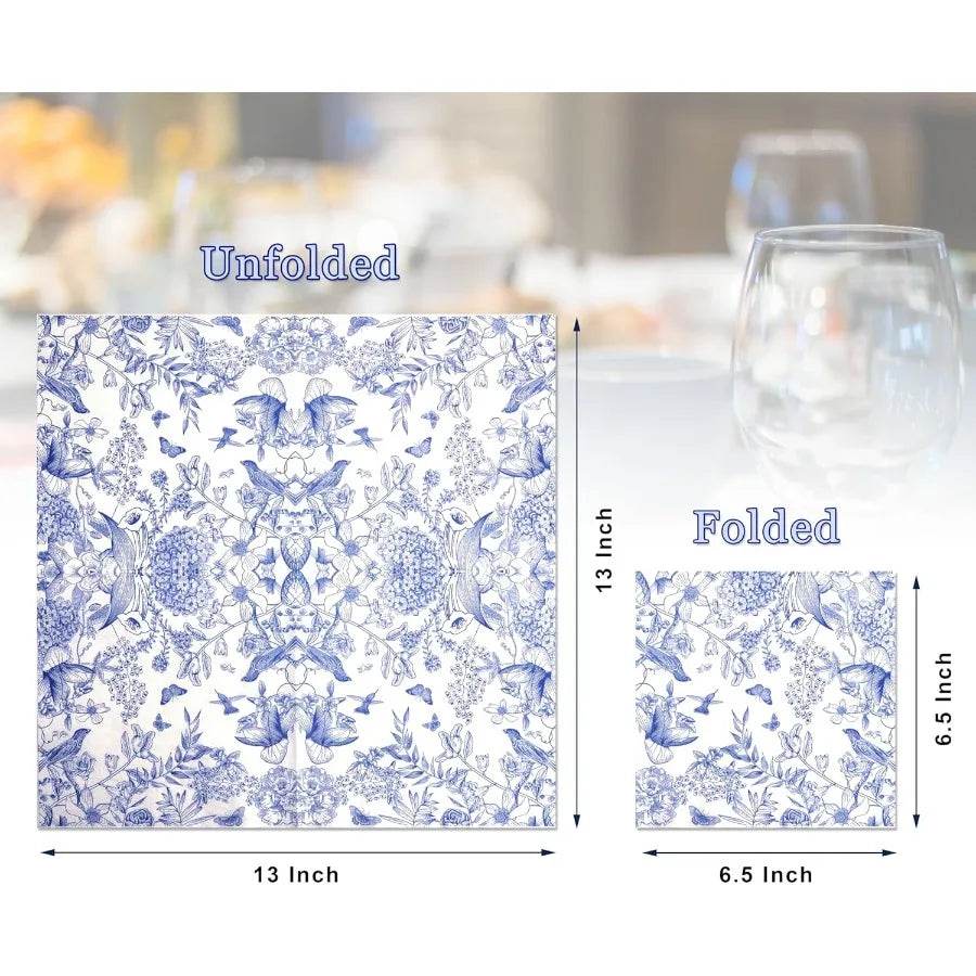 60 Pack Blue Floral Paper napkins Decorative and Disposable - Metromarketstore