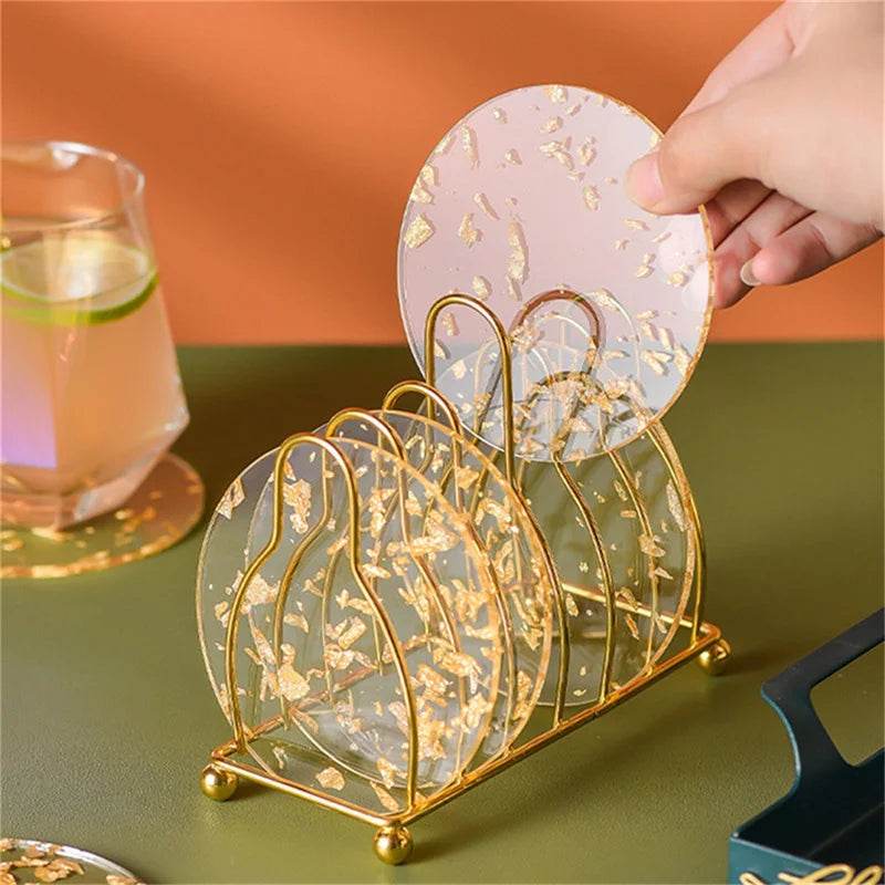 6pcs Coaster Acrylic Gold Leaf Tea Coaster - Metromarketstore
