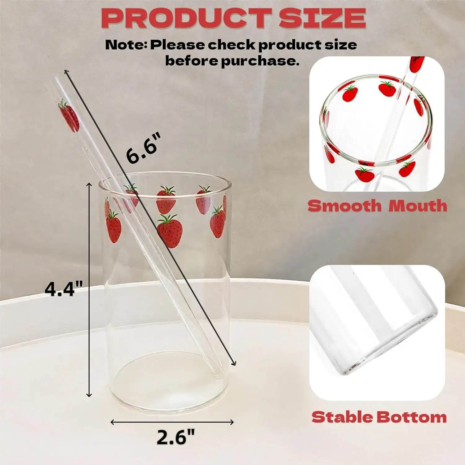 4 Sets Strawberry Cups, 300ML Clear Small Glass Strawberry Drinking Cups with 4 Pieces and Straws - Metromarketstore