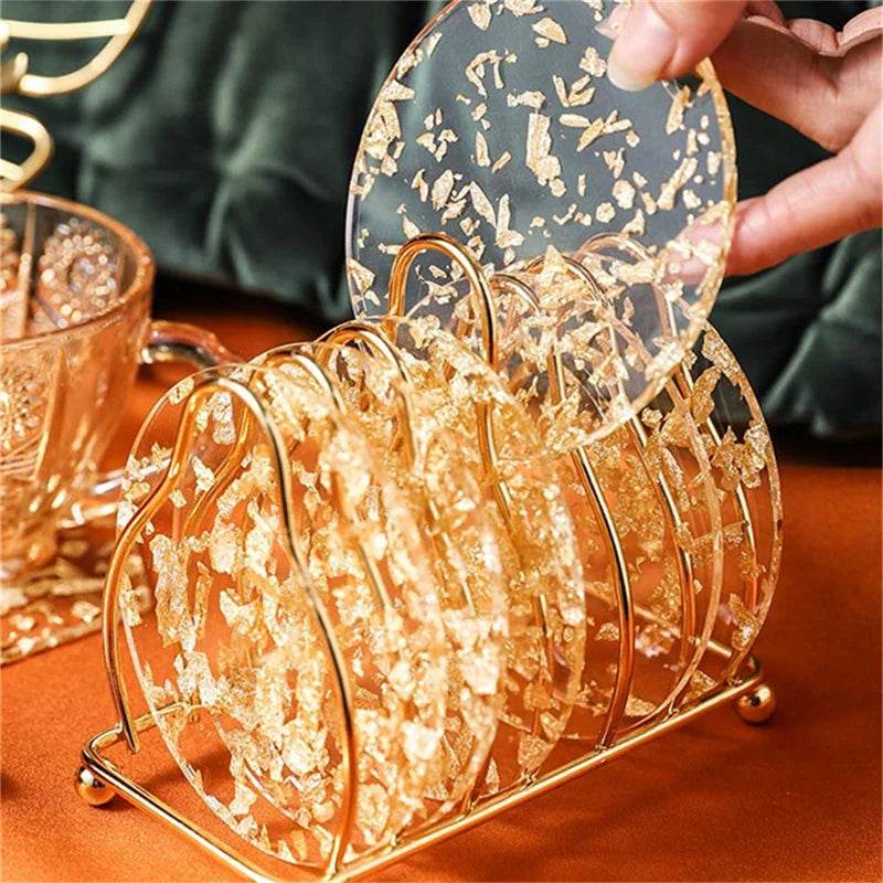 6pcs Coaster Acrylic Gold Leaf Tea Coaster - Metromarketstore