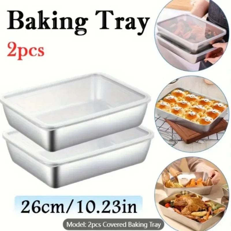 Eco-Friendly Non-Stick Stainless Steel Baking Pan Set with Lid - BPA-Free - Metromarketstore