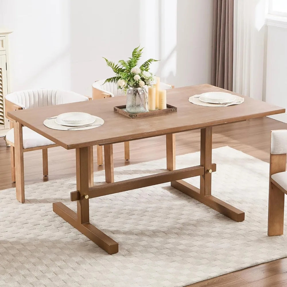 63" Farmhouse Dining Table for 4-6 People, Rectangular Wood Dinner Table - Metromarketstore