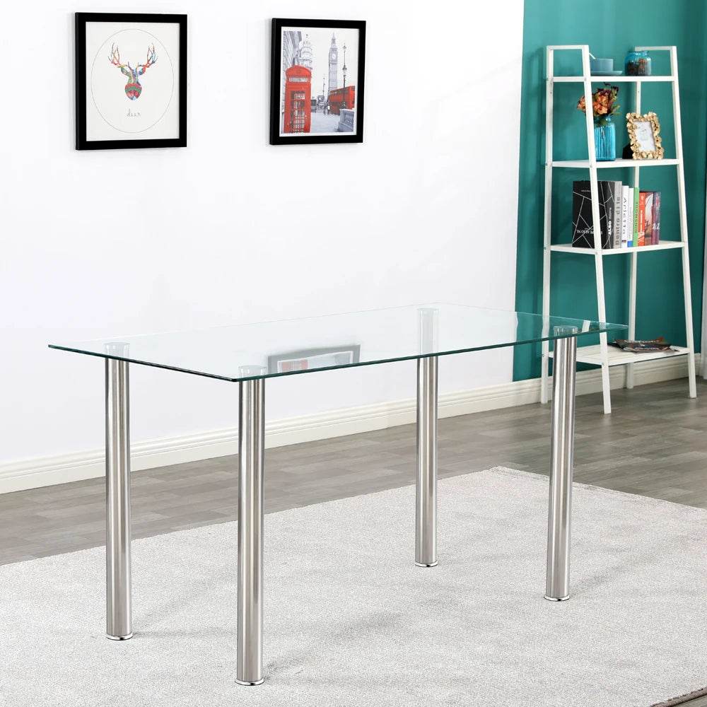 Simple Assembled Transparent Glass and Iron Dinner Table - Metromarketstore
