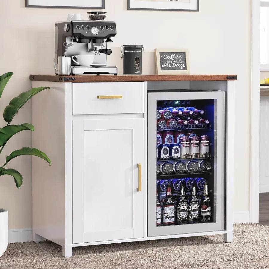 Compact Coffee Bar with Integrated Mini Fridge Cabinet Stand 39.4 Wide X 20.9 Dept - Metromarketstore