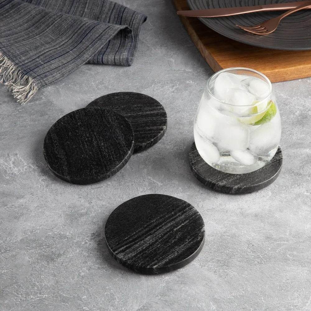 4 Pack Natural Black Marble Round Coasters - Metromarketstore