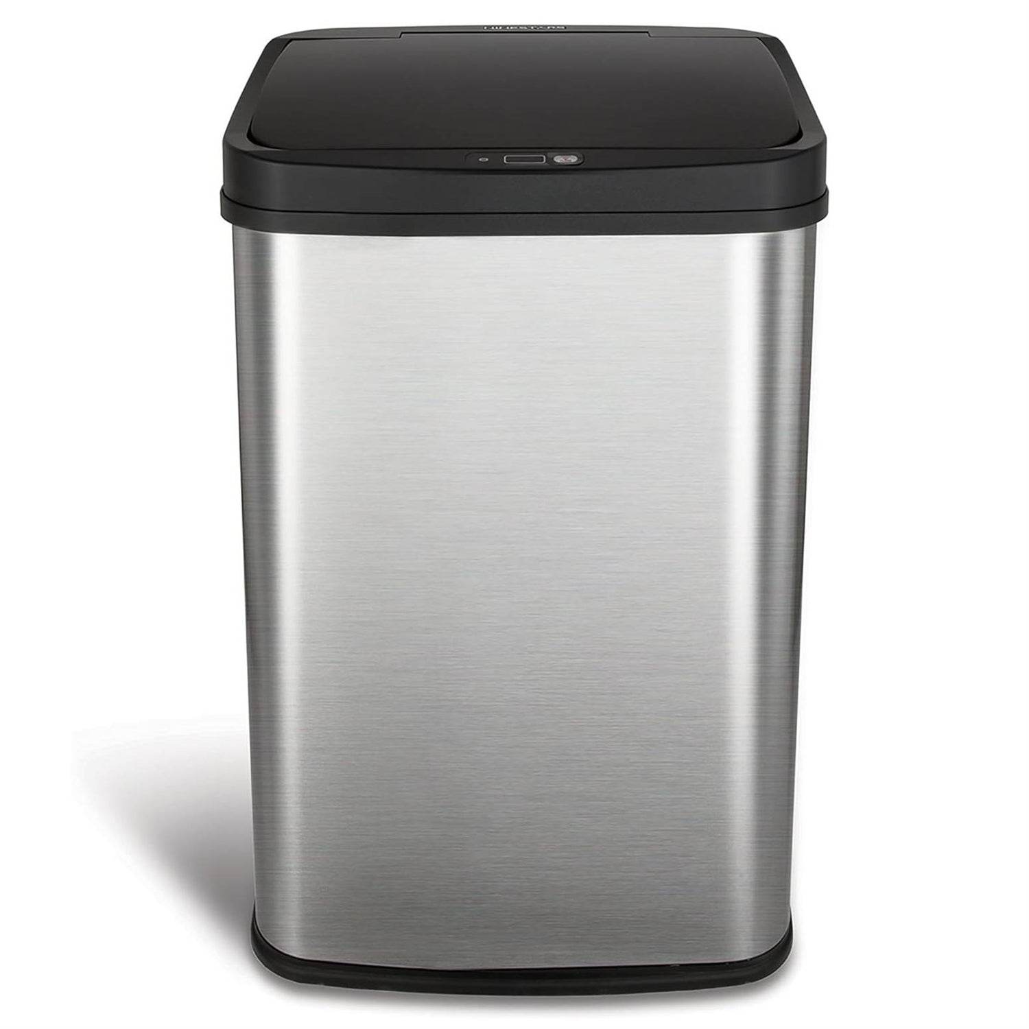 Silver/Black 13-Gallon Stainless Steel Kitchen Trash Can with Motion Sensor Lid - Metromarketstore