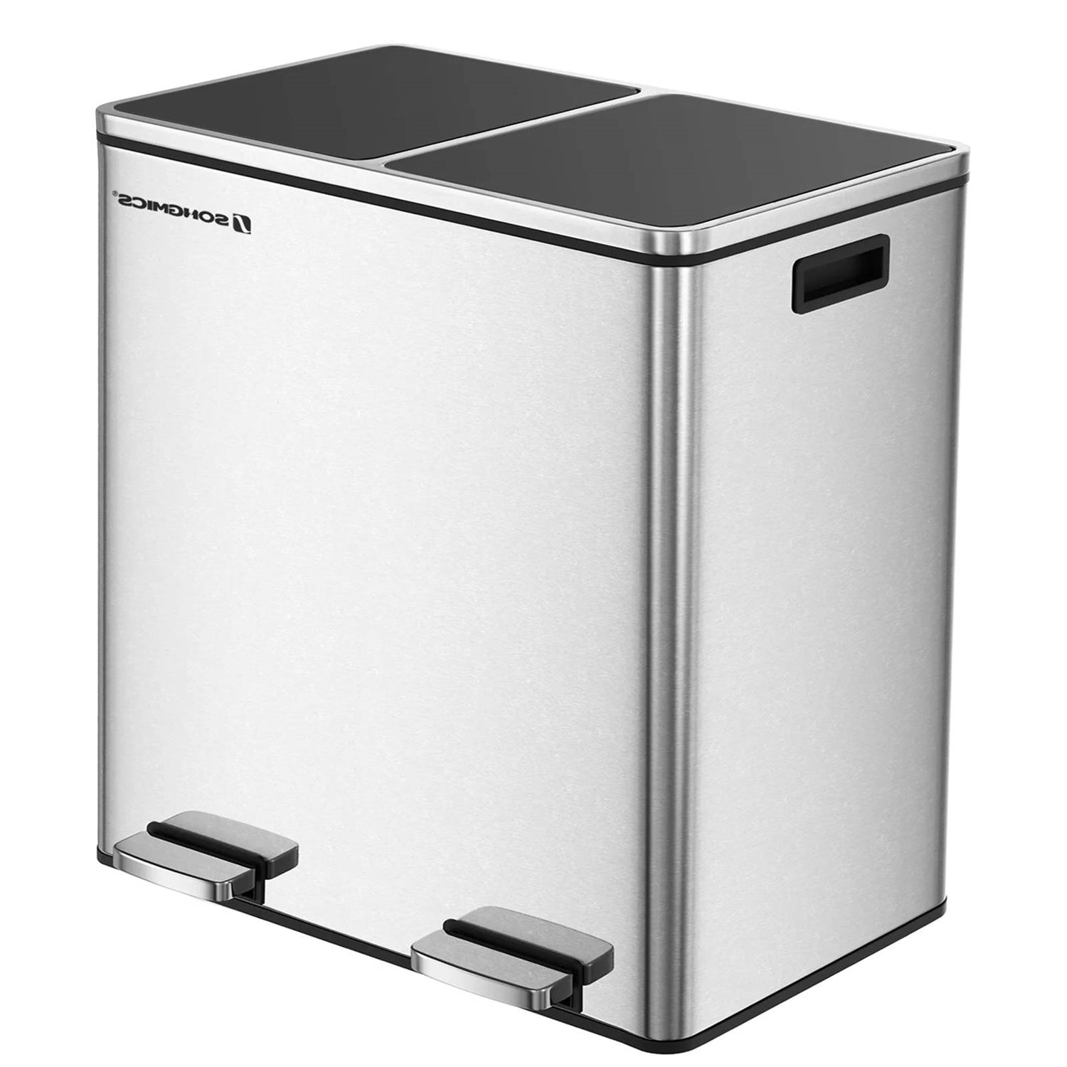 Dual Stainless Steel 16-Gallon Trash Can Recycle Bin with 2 Step on Pedal Lids - Metromarketstore