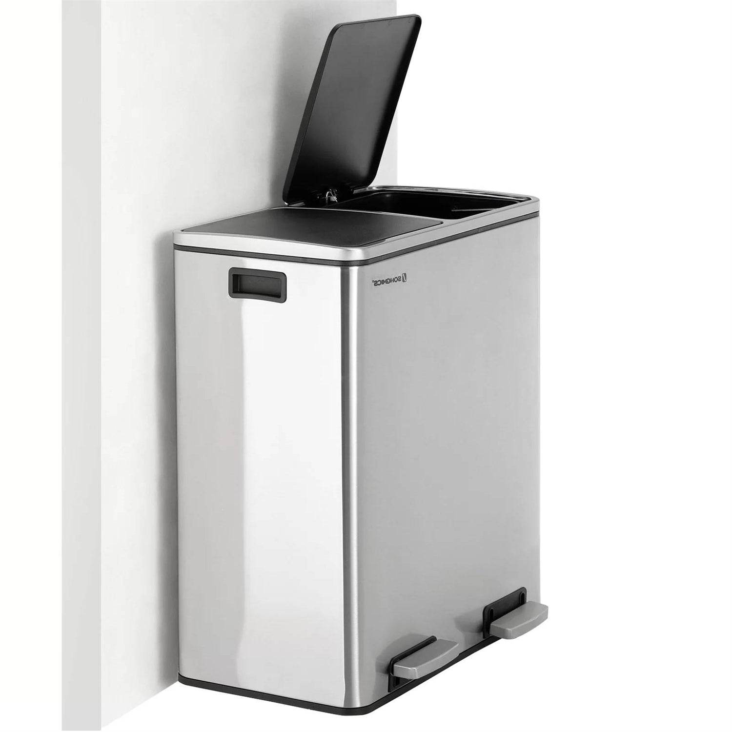 Dual Stainless Steel 16-Gallon Trash Can Recycle Bin with 2 Step on Pedal Lids - Metromarketstore