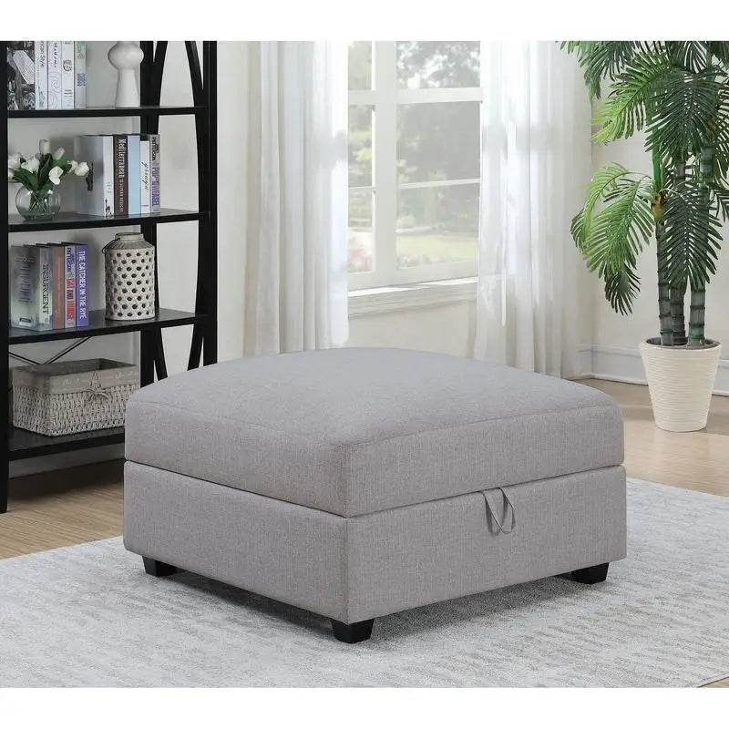 Gray Square Upholstered Storage Ottoman with Modern Design - Metromarketstore