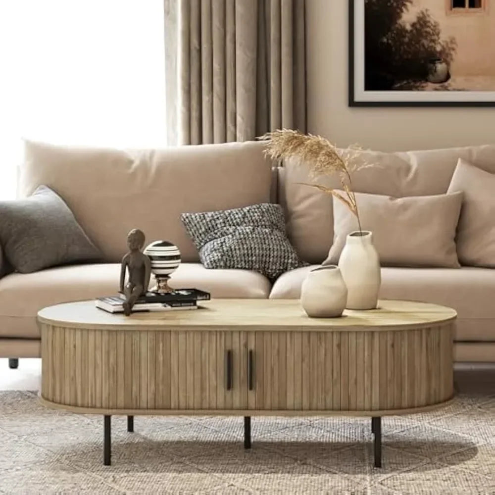 47" Mid Century Modern Coffee Tables with Slatted Door - Metromarketstore