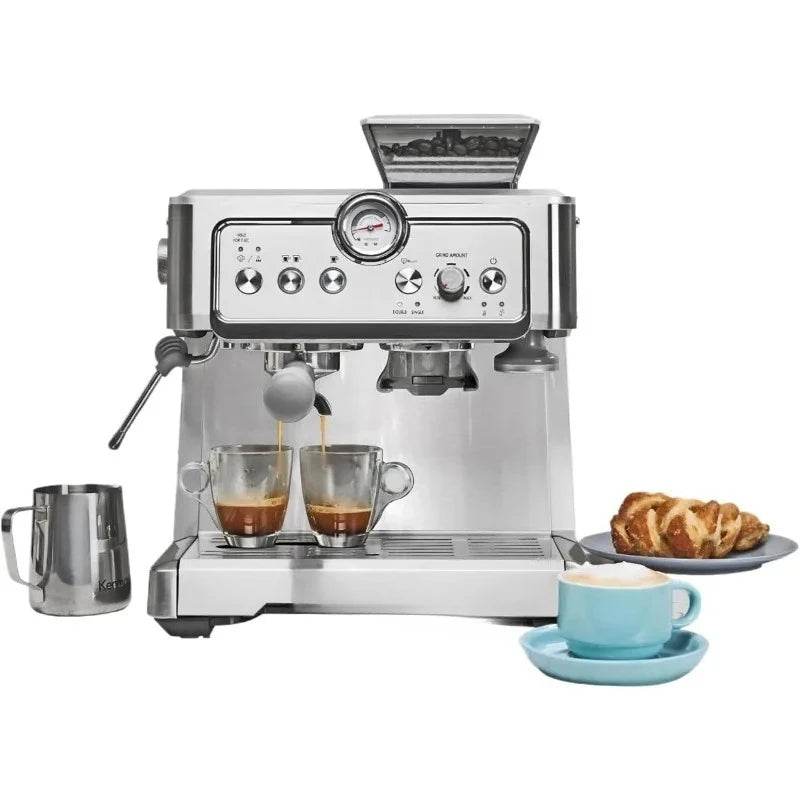 Machine - Semi Automatic Coffee Maker With Auto Tamper, Auto Cleaning, Milk Steamer & Frother, & Bean Grinder - Metromarketstore