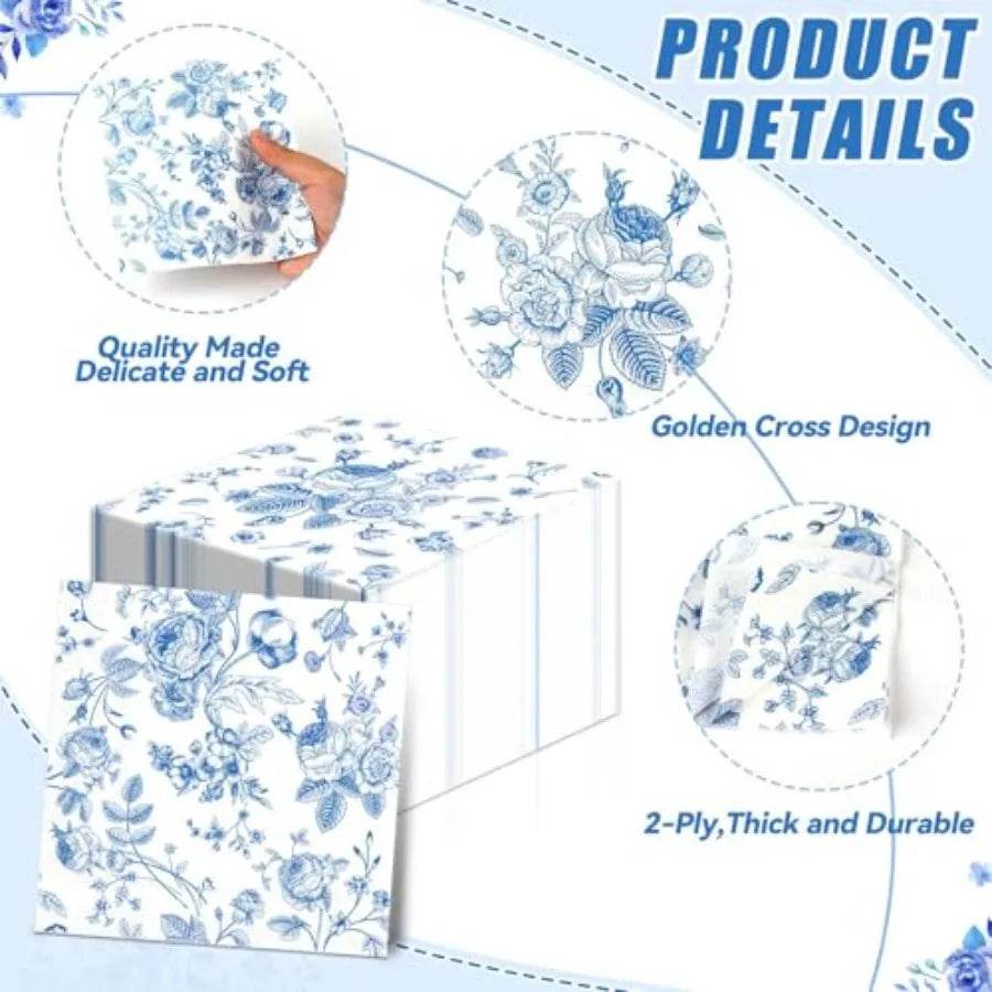 120Pcs Blue Floral napkins - Metromarketstore
