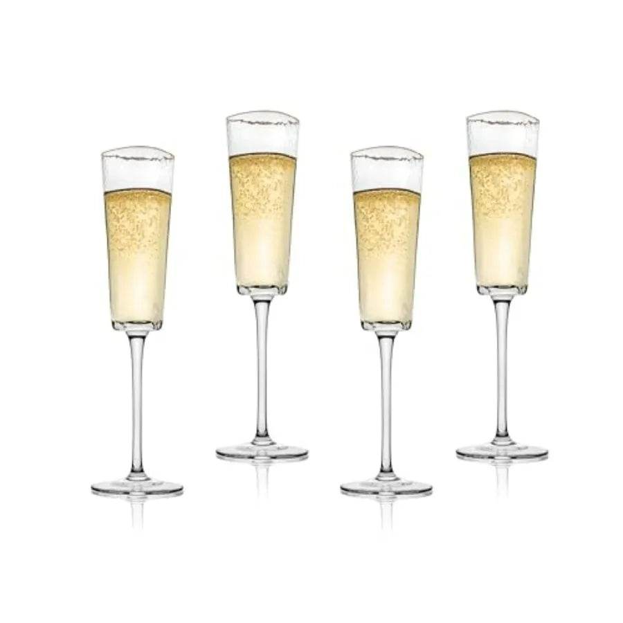Gold Rimmed Champagne Flutes Set of 4 6oz Handblown - Metromarketstore