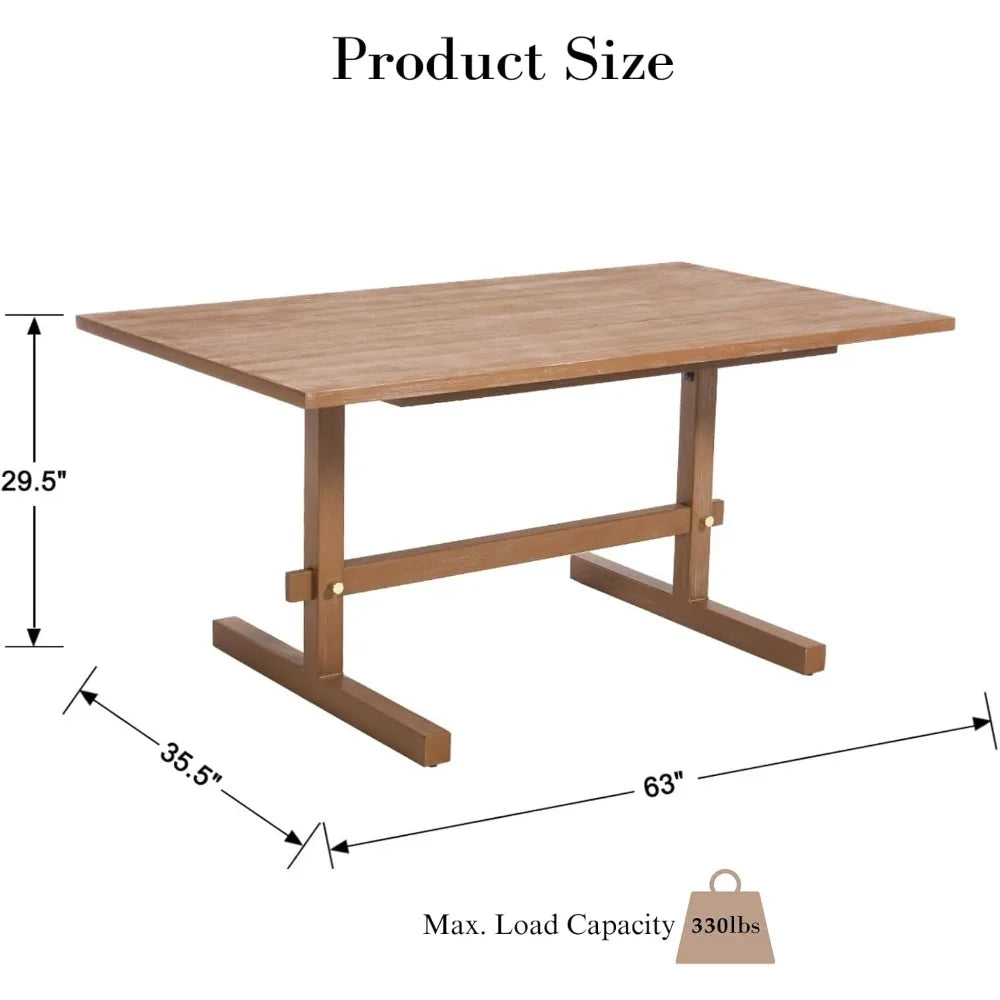 63" Farmhouse Dining Table for 4-6 People, Rectangular Wood Dinner Table - Metromarketstore