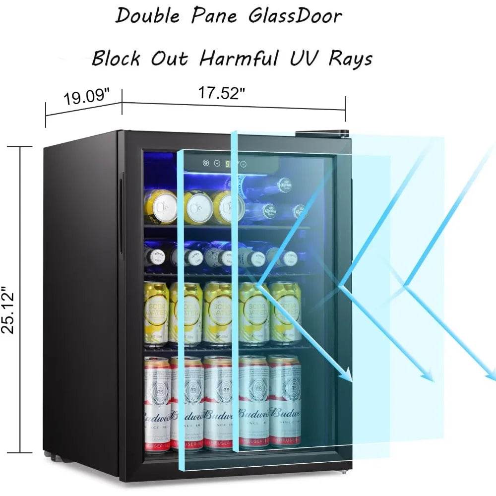Beverage Refrigerator Cooler-85 Can Mini Fridge Glass Door - Metromarketstore