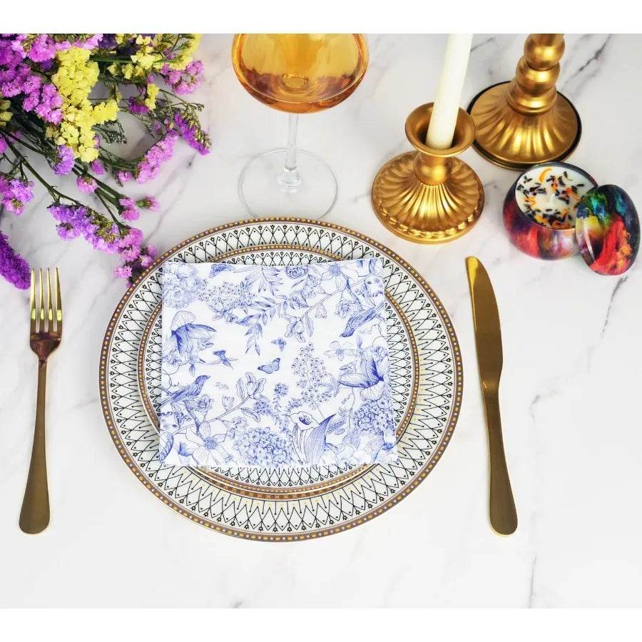 60 Pack Blue Floral Paper napkins Decorative and Disposable - Metromarketstore