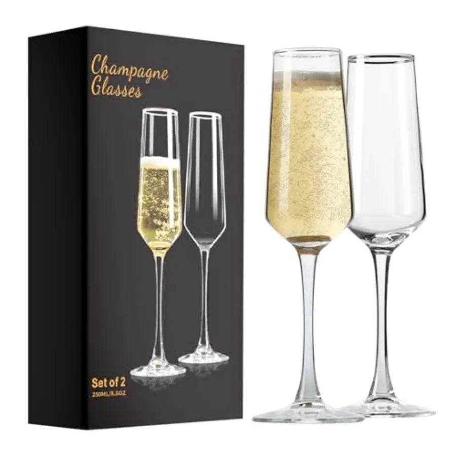 Champagne Flutes Set of 2 Elegant 8.5oz Glasses - Metromarketstore