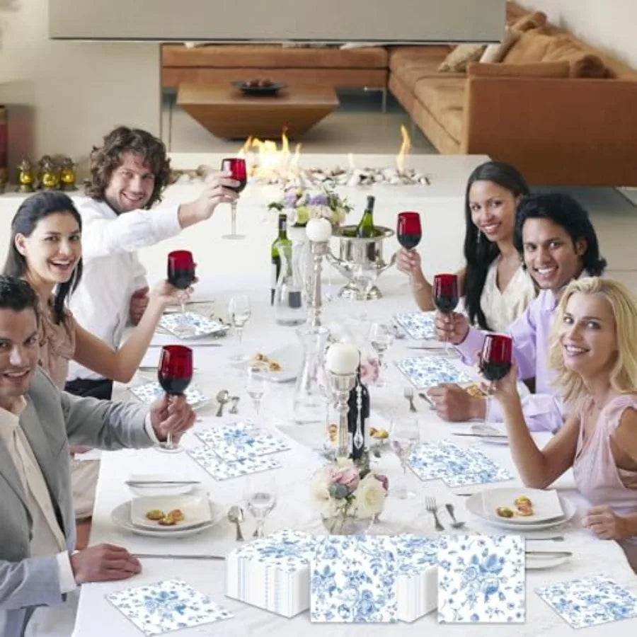 120Pcs Blue Floral napkins - Metromarketstore