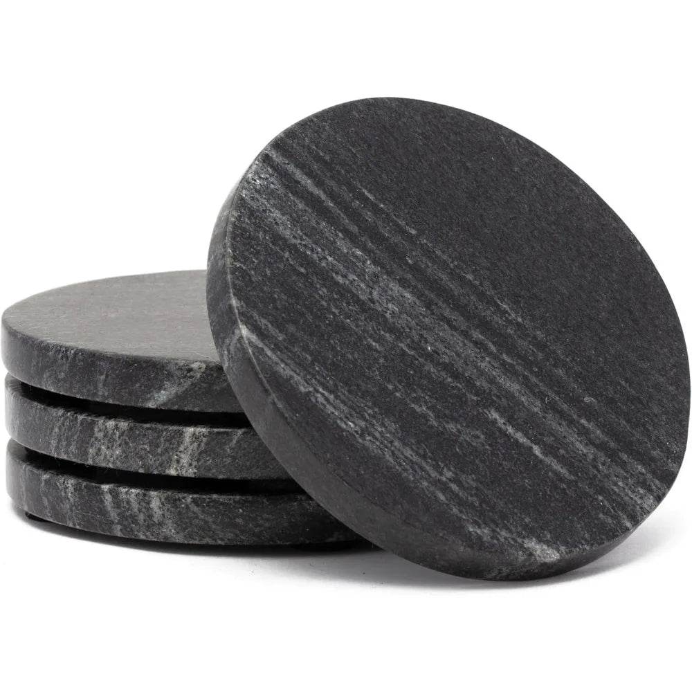4 Pack Natural Black Marble Round Coasters - Metromarketstore
