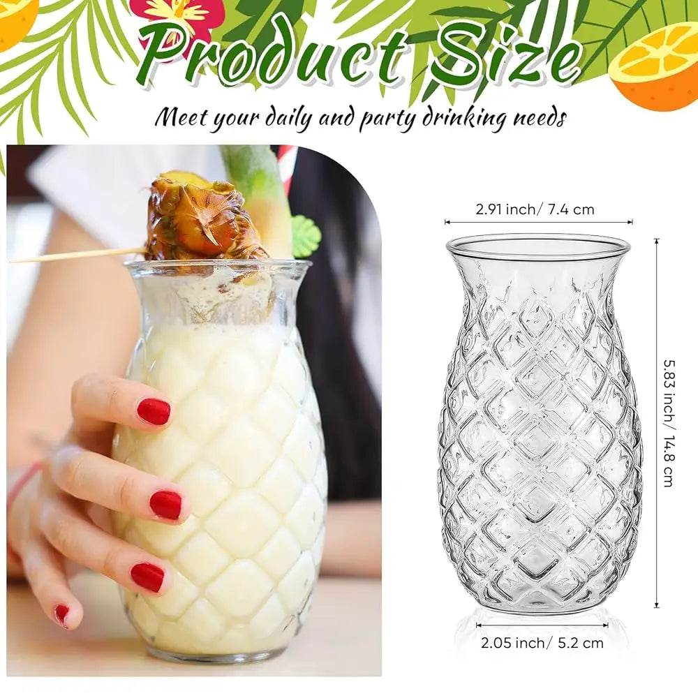 Set Of 8 Tiki Pineapple Glasses 17 Oz Retro Relief Cups - Metromarketstore