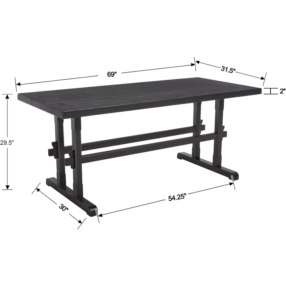 Solid Wood Dining Table for 4-6 People, 70" Large Kitchen Table - Metromarketstore
