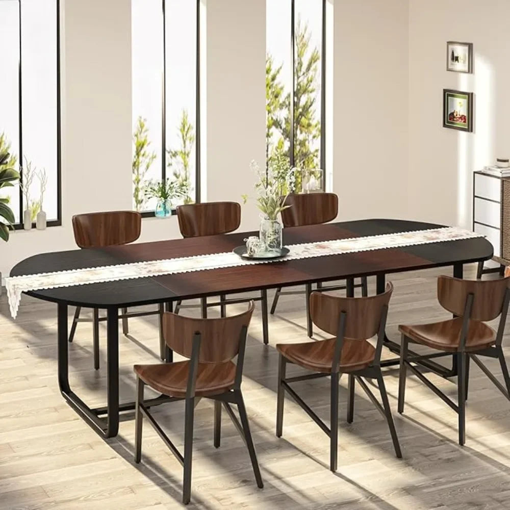 70.86" Modern Oval Dining Table with Walnut and Black Finish - Metromarketstore
