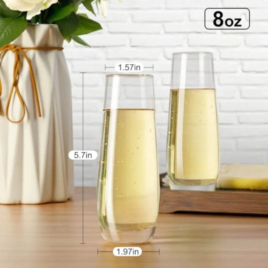 Stemless Champagne Flutes 8 oz Cocktail Glasses - Metromarketstore