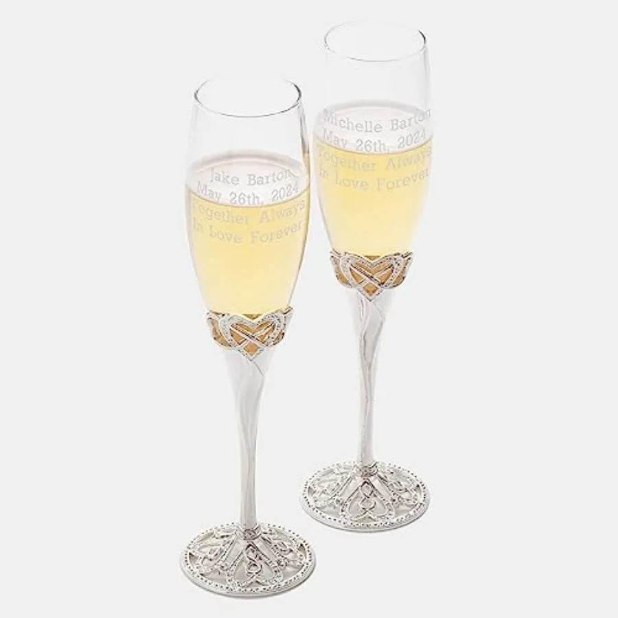 Personalized Infinity Heart Engraved Wedding Champagne Glass Flutes Set of 2 - Metromarketstore