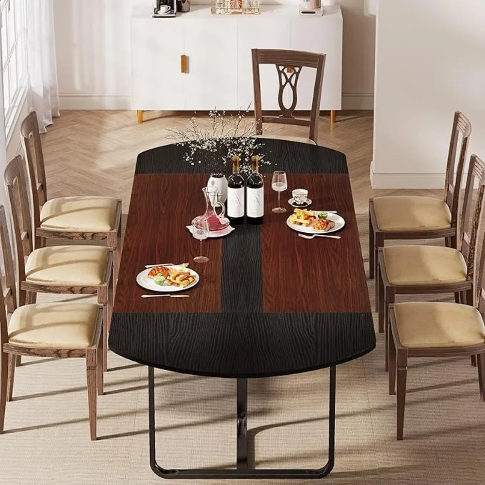 70.86" Modern Oval Dining Table with Walnut and Black Finish - Metromarketstore