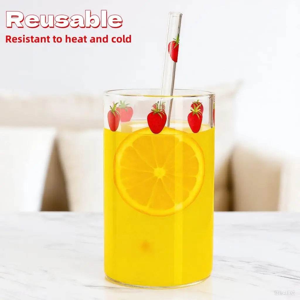 4 Sets Strawberry Cups, 300ML Clear Small Glass Strawberry Drinking Cups with 4 Pieces and Straws - Metromarketstore