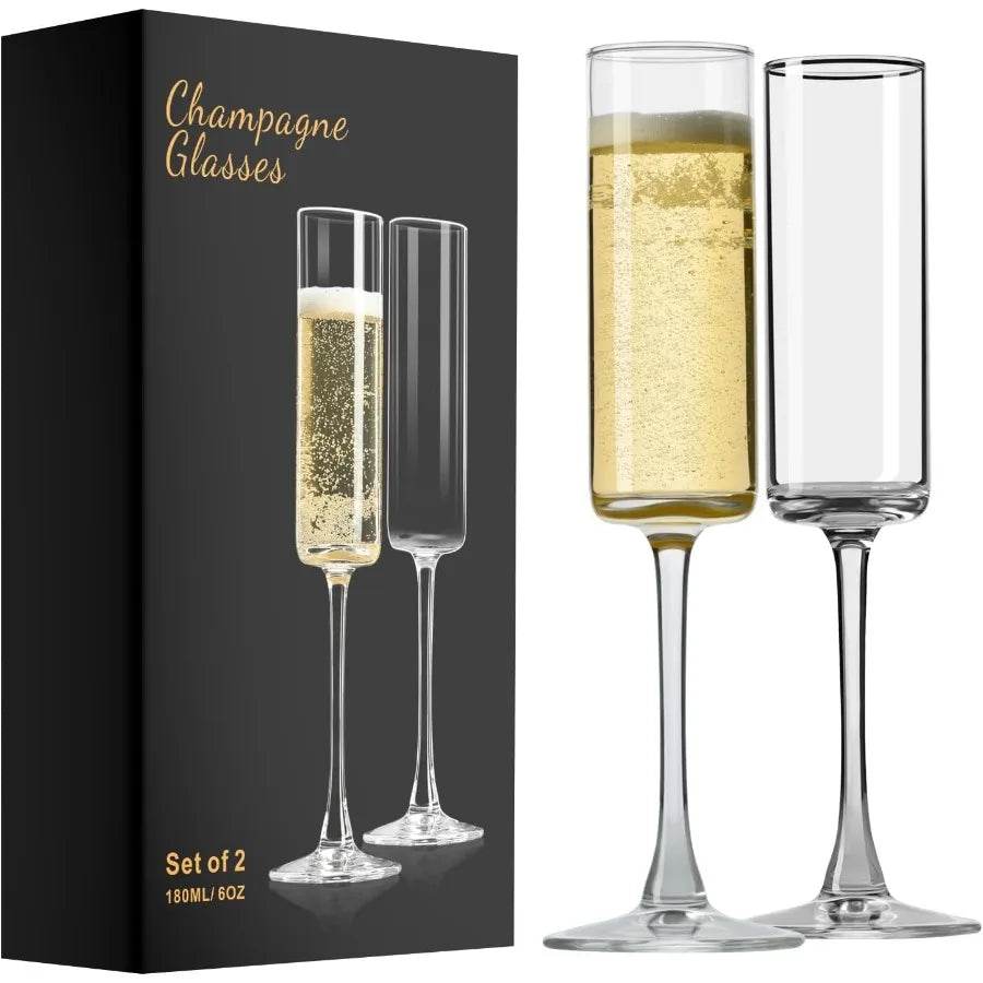 Champagne Flutes Champagne Glasses Set of 2 Elegant 6oz Glass Champagne Flutes - Metromarketstore