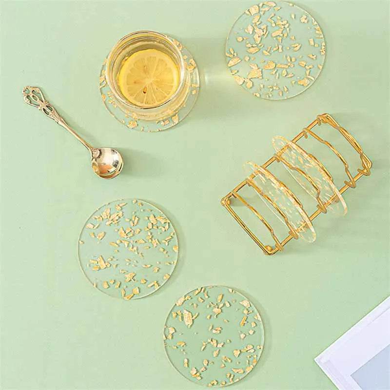 6pcs Coaster Acrylic Gold Leaf Tea Coaster - Metromarketstore