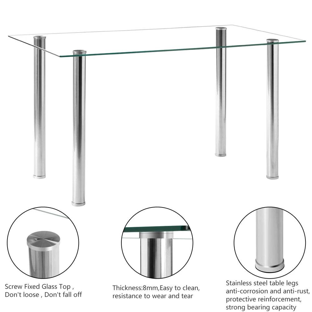 Simple Assembled Transparent Glass and Iron Dinner Table - Metromarketstore