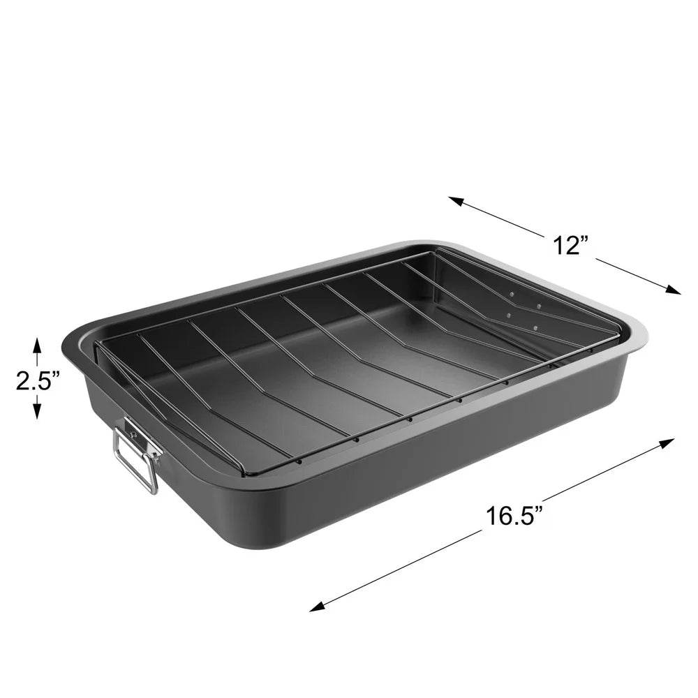 Heavy Duty Carbon Steel Roasting Pan with Removable Angled Rack - Metromarketstore