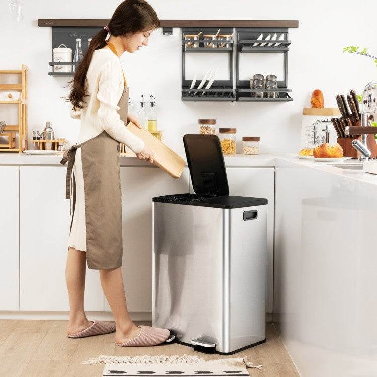 Dual 8-Gallon Step Trash Can Recycle Bin Food Waste Kitchen Compost Container - Metromarketstore