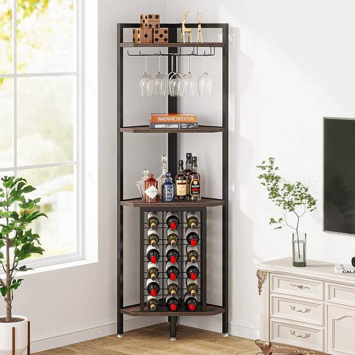 Industrial Corner Wine Rack Storage Shelving Unit with Glass Holders - Metromarketstore