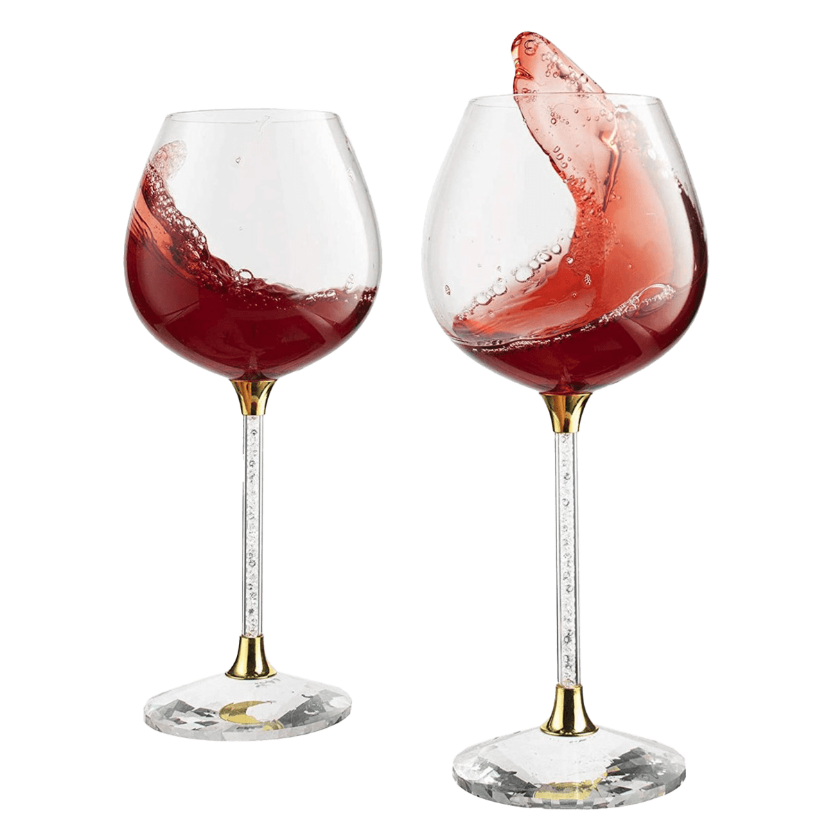 Crystal Wine Glasses Diamond Filled Stem, White and Red Wine, With Laser Cut Diamond Base Large 18 Ounces - Metromarketstore