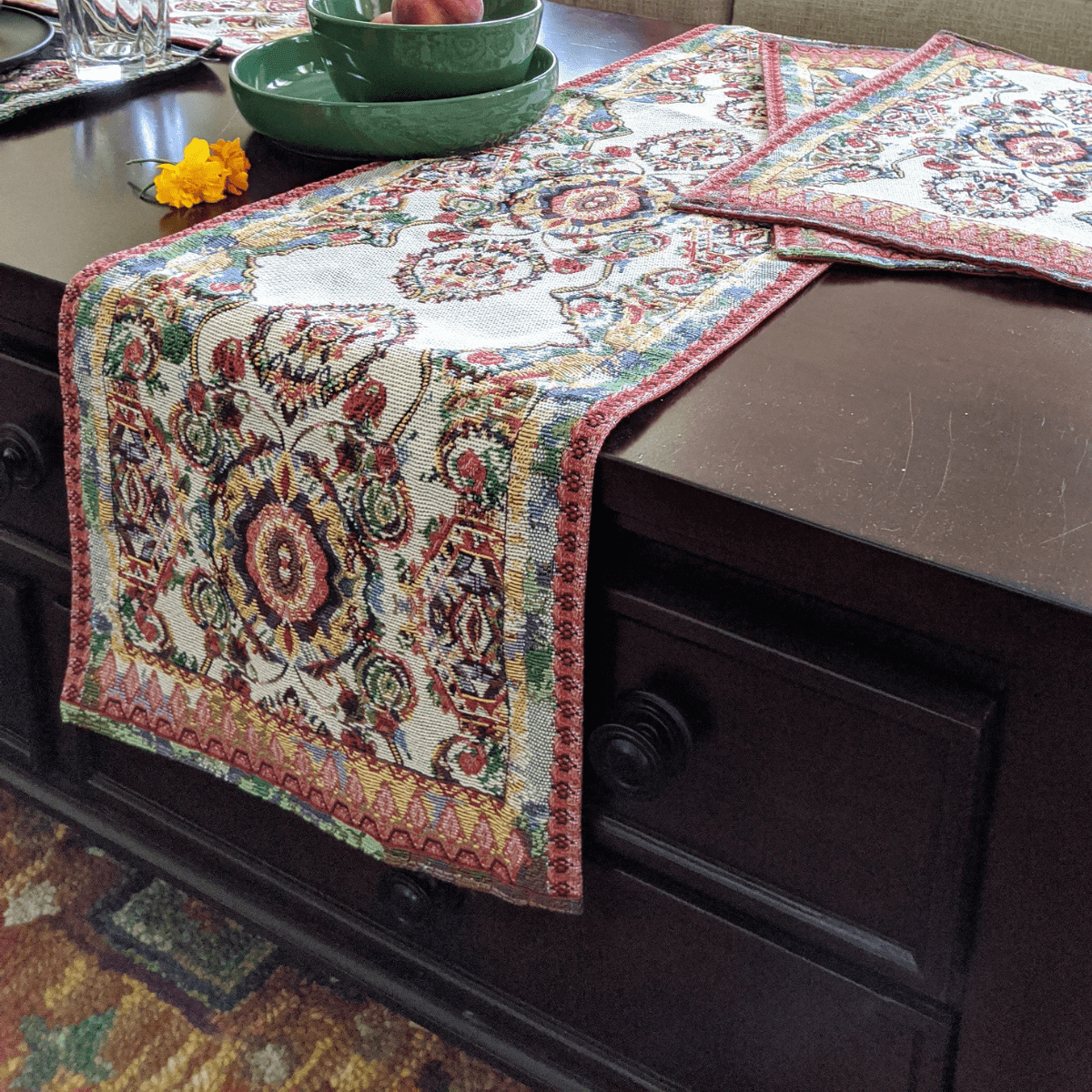 Tache Elegant Ivory Colorful Ornate Paisley Woven Tapestry Table Runner - Metromarketstore