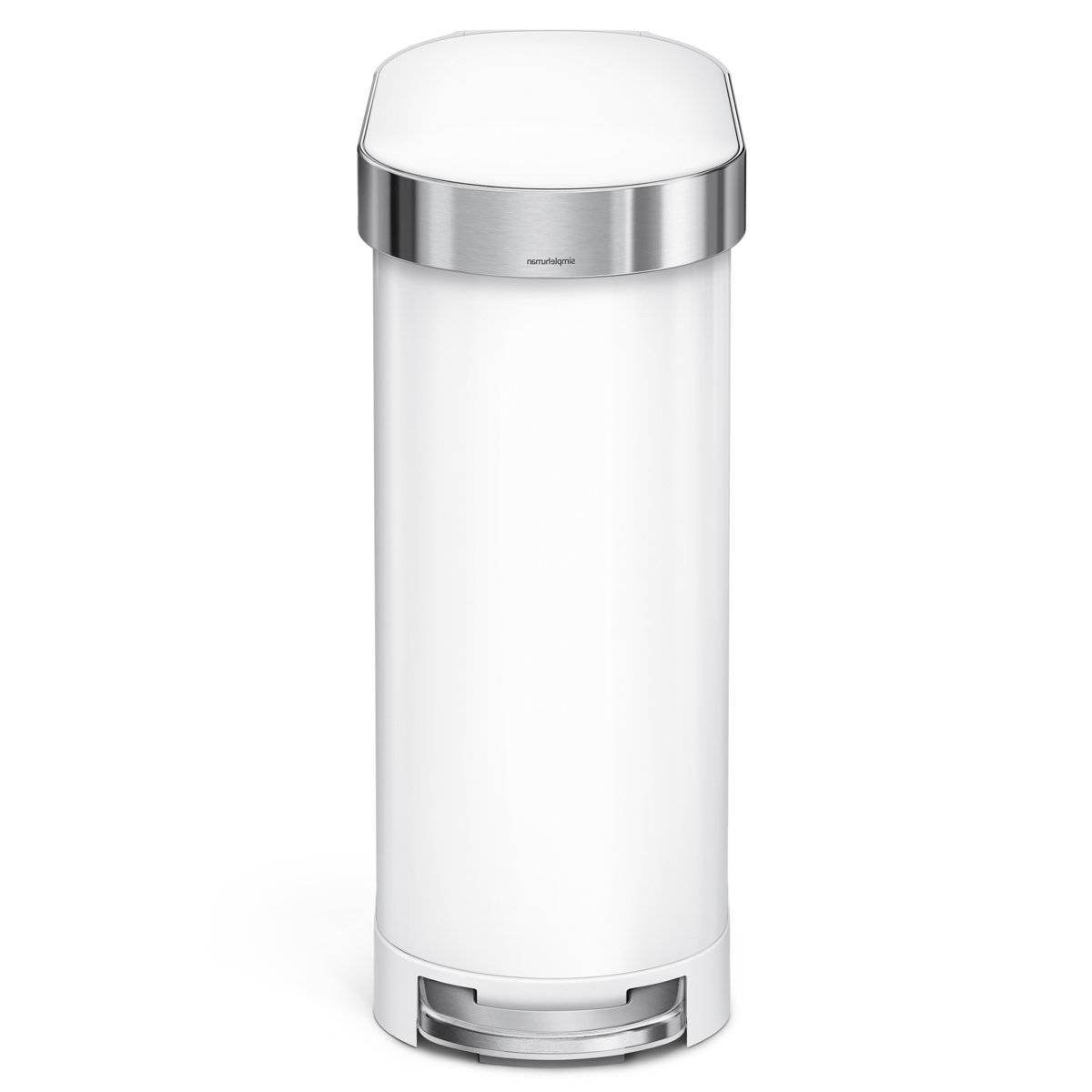 White 12-Gallon Narrow Kitchen Trash Can with Easy Step-on Lid - Metromarketstore